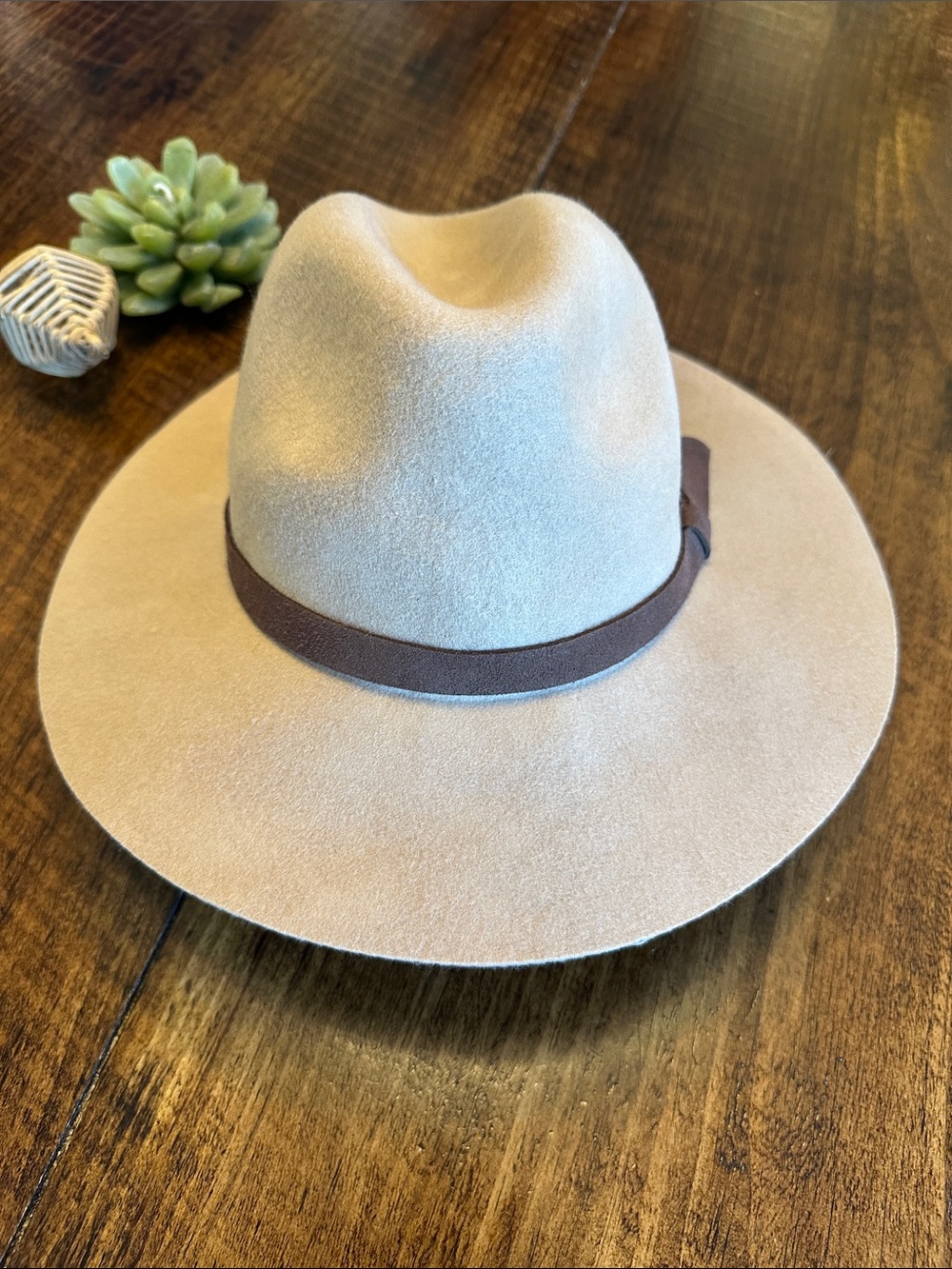 100% Wool Wide Brim Rancher Fedora Hat Tan Neutral, Size M/L